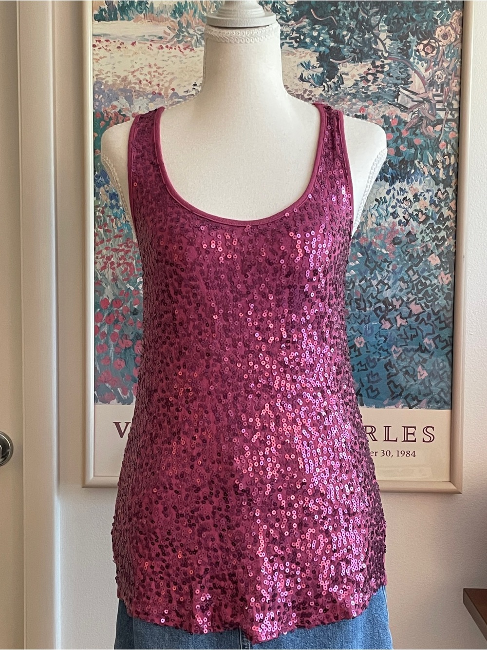 Vintage Y2K Wet Seal Pink Sequin Tank Top Medium Racerback Mermaidcore Summer - Picture 2 of 10